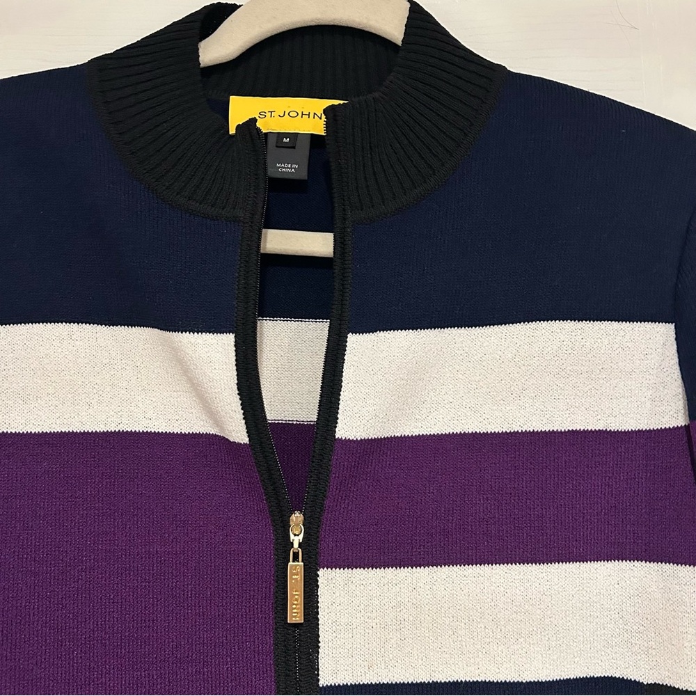 St John Colorblock Zip-Up Sweater Bomber Jacket size medium - Picture 2 of 7